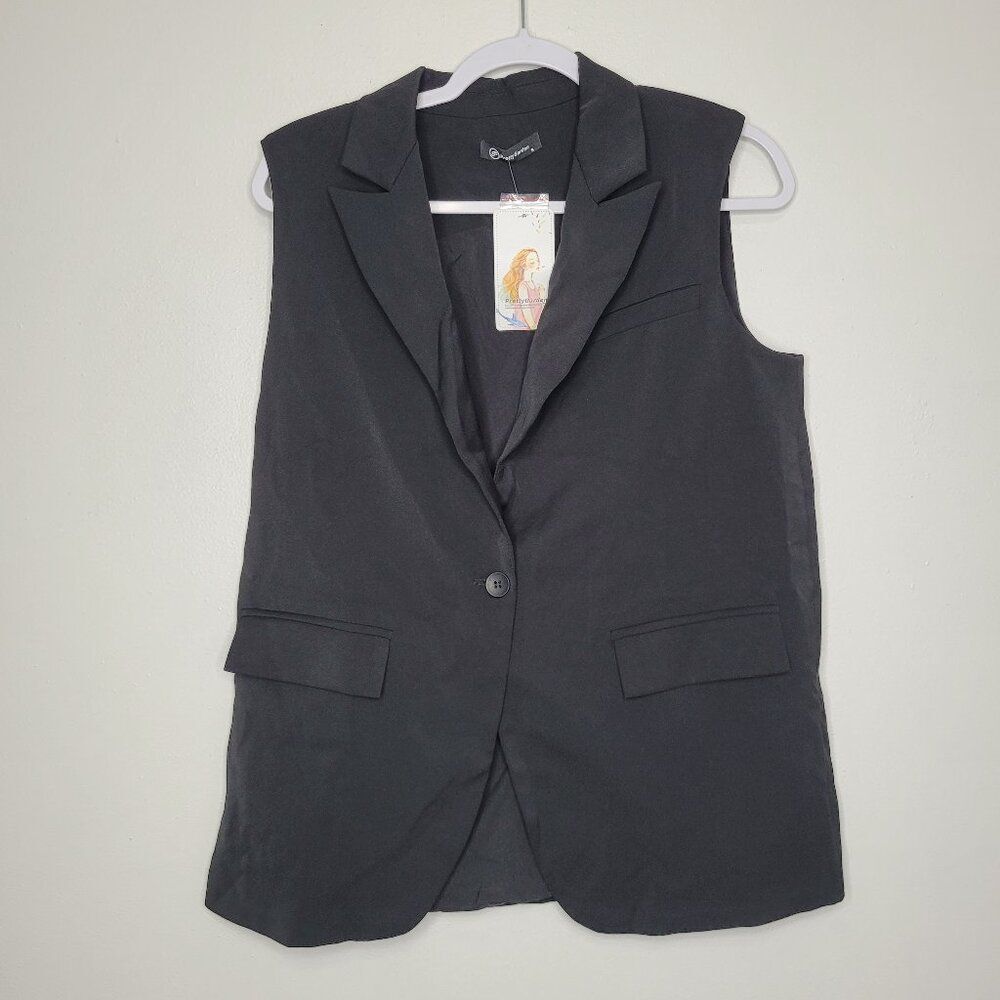Pretty Garden black one button front tuxedo blazer vest office siren small NWT
